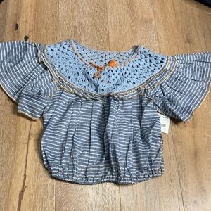Free People Blue Allora Cotton Striped-  med NWT